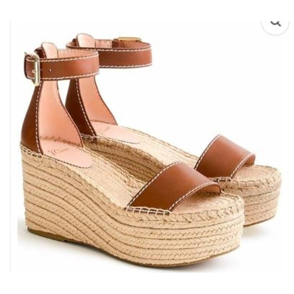 J Crew Size 7 Leather Flatform Wedge Espadrilles Burnished Pecan Brown Heel - Picture 2 of 12